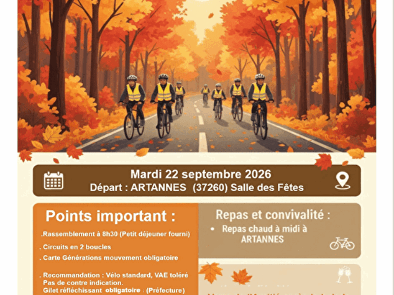 Balade Cyclo d&rsquo;Automne à Artannes le 22/09/2026